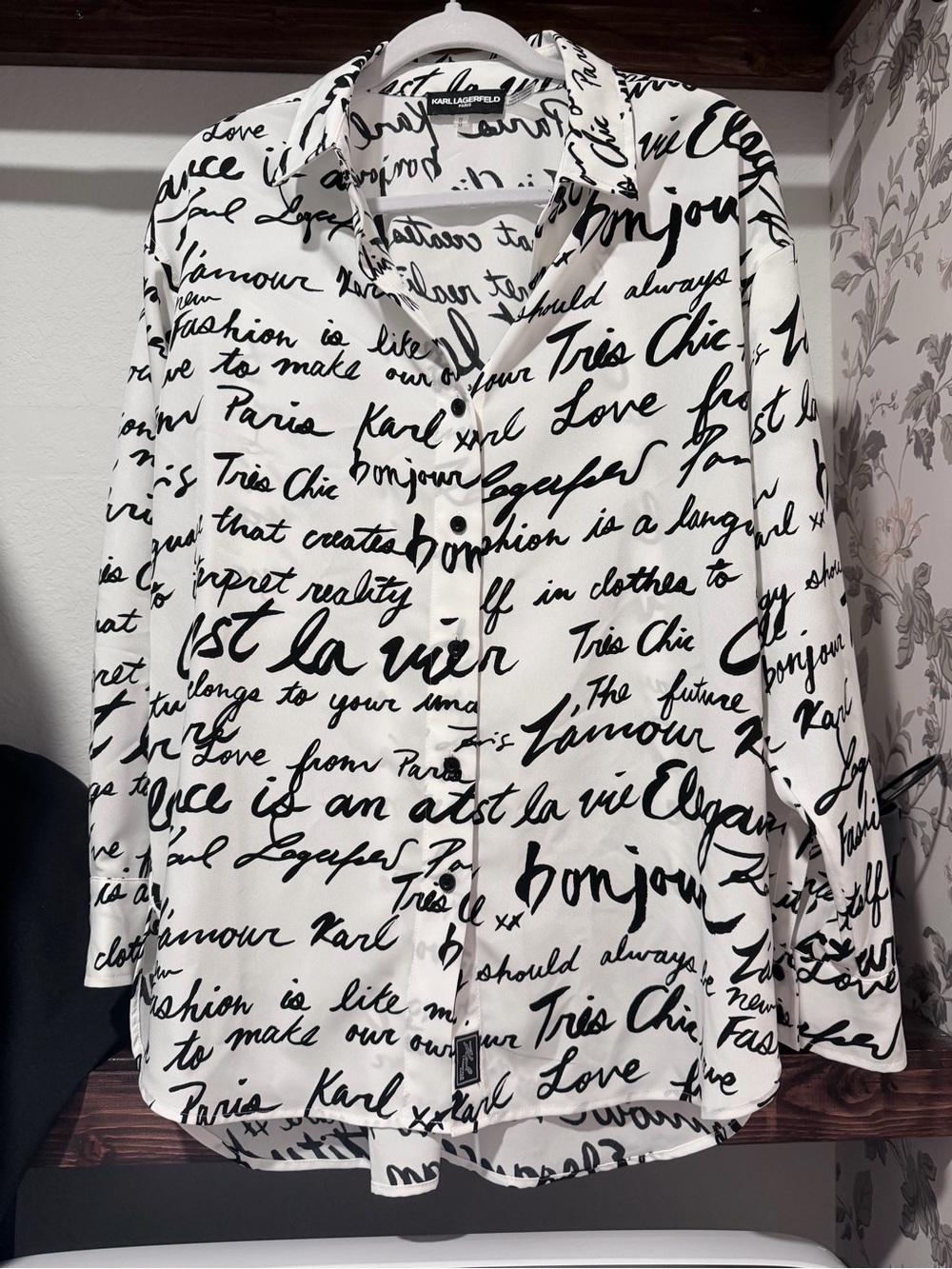 Karl Lagerfeld Black & White Script Blouse